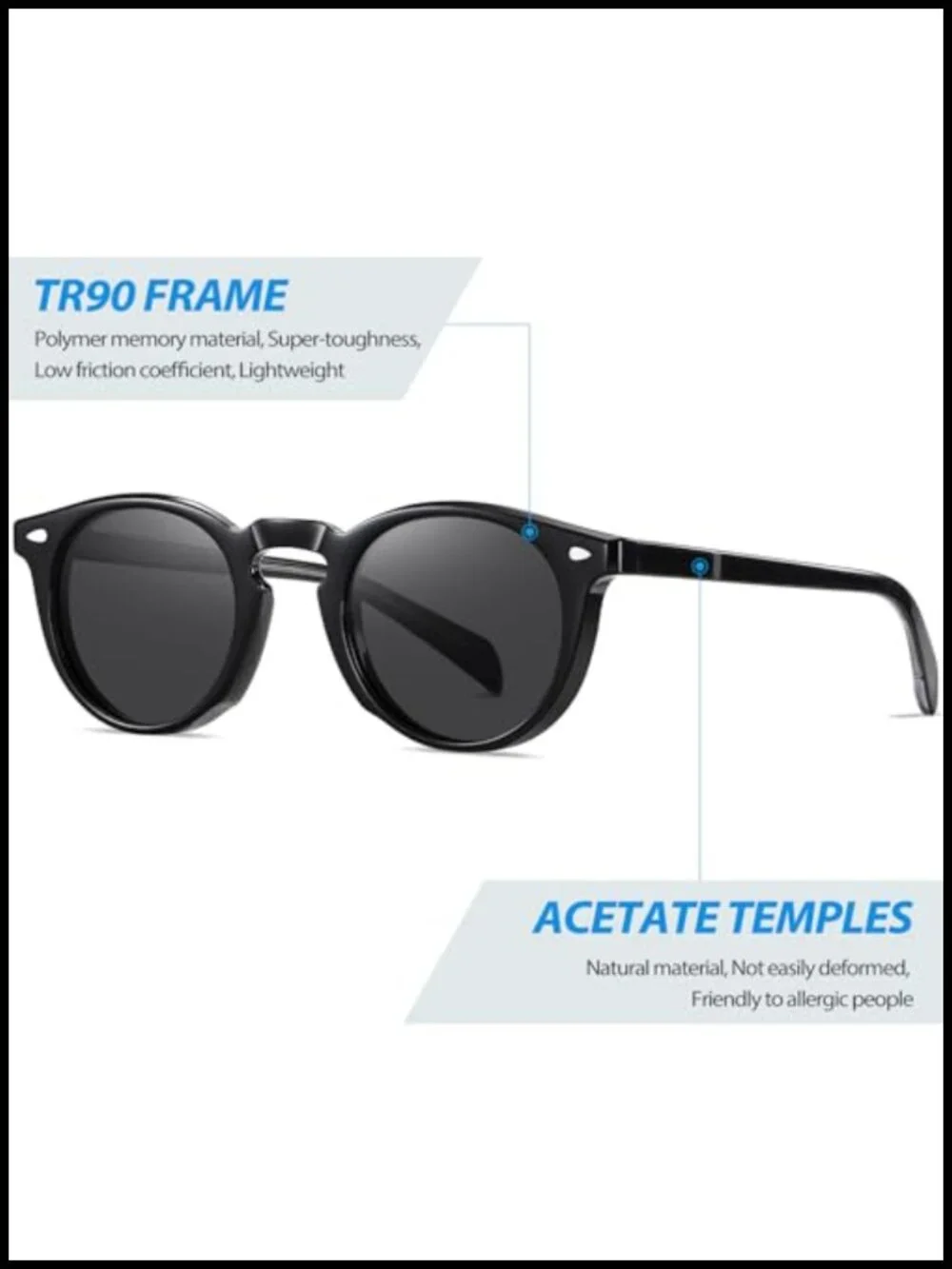 Polarized UV400 Protection Acetate TR90 Retro Round Sunglasses